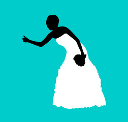 Bride on blue background silhouette layered