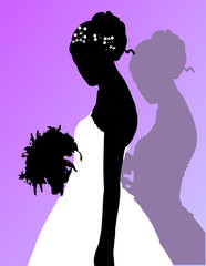 Silhouette of a bride holding a bouquet of flowers