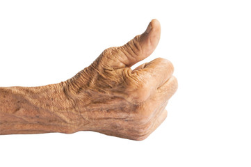 dirty hands of the old man on a white background