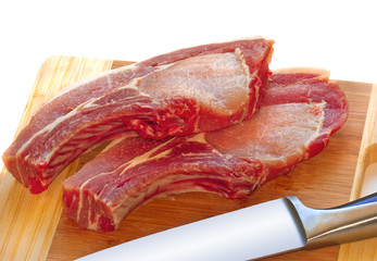 fresh pork meat and knife
