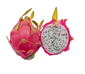 Vivid and Vibrant Dragon Fruit isolated against white background