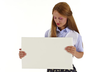 woman holding an advertising banner sign
