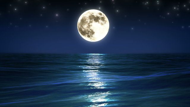 Sea and moon. Night sky. Looped animation. HD 1080.