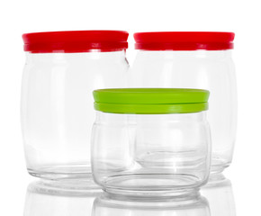 bright empty jars isolated on white