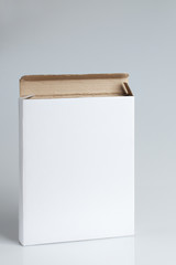 White cardboard box open isolated on gray