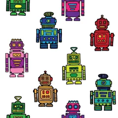 Poster Naadloos vintage speelgoedrobotspatroon © vectorific