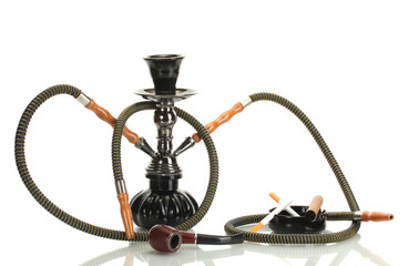 Smoking tools - a hookah, cigar, cigarette and pipe isolated