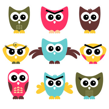A set of cute owls
