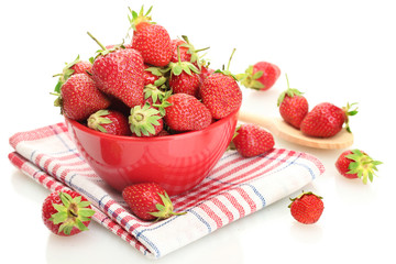sweet ripe strawberries in bowl isolated on white