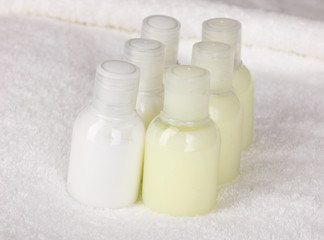 Hotel amenities kit on towel