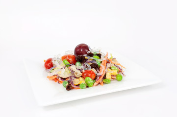 Salads, vegetables and fruits,isolated on white background.