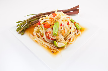 Thai papaya salad or Som Tum (traditional and modern thai food)