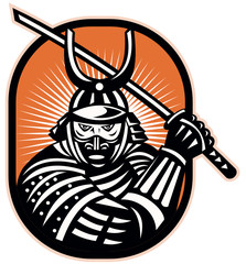 Japanese Samurai Warrior Sword Retro