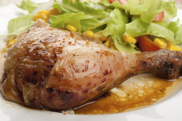 roast chicken leg with salad