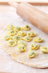 Dough with raw tortellini