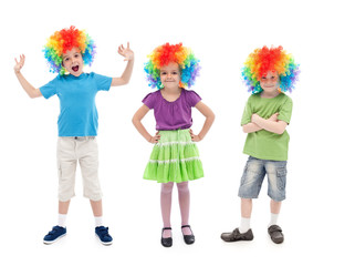Happy clowns in row