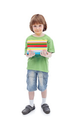 Boy with colorful books