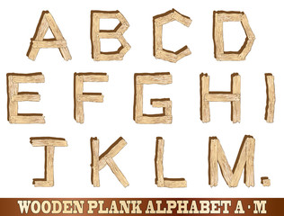 Naklejka premium Wooden Plank Alphabet A to M