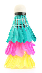 bright feather shuttlecocks isolated on white