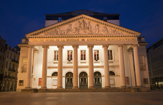 Brussels - Theatre Royal De La Monnaie In Evening.