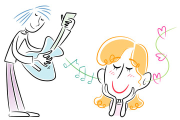 ギターを弾く男と聞き惚れる女性