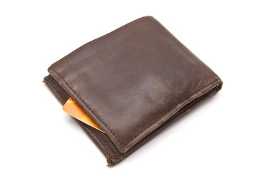 Brown wallet and credit card