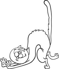 stretching cat cartoon for coloring