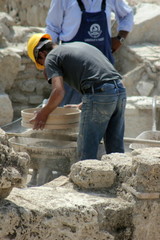 archeologist at laodicea ancient city sieving deposits