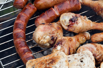 barbecue with delicious grilled meat on grill