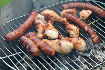 barbecue with delicious grilled meat on grill