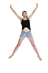 Teen girl jumping for joy