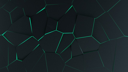 Abstrakter 3D Voronoi grün Neon carbon look - obrazy, fototapety, plakaty