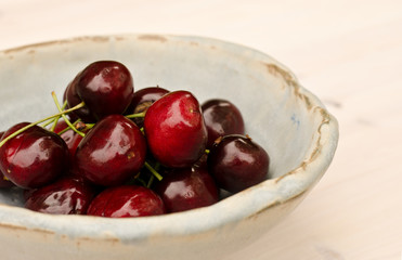 bowl of ripe red cherries