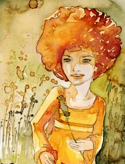 Crédence de cuisine en verre imprimé Inspiration picturale dziewczyna z trawą