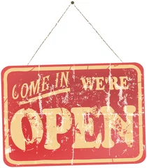 Photo sur Plexiglas Poster vintage Vintage Open Sign Hanging, isolé sur fond blanc