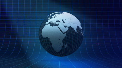 Planet Erde 3D im Scheinwerferlicht auf Gitterlinien Bühne