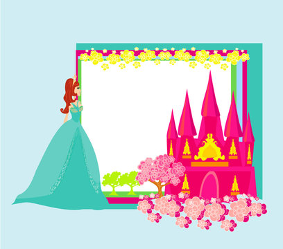 Beautiful young princess in front of her castle - abstract frame