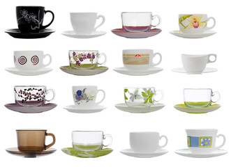 Fototapeta premium collage of tea cups and saucers