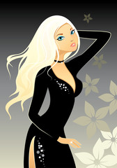 Blonde in black dress
