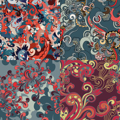 Set of abstract floral seamless patterns.