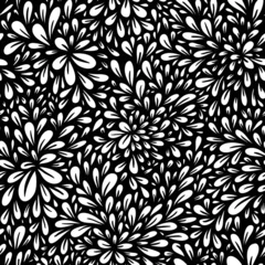 Papier Peint photo Fleurs noir et blanc Modèle sans couture floral abstrait fantaisie