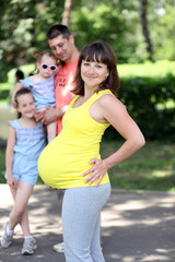 Family of four enjoying outdoors