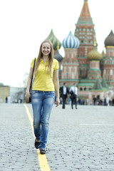 Woman on moscow background