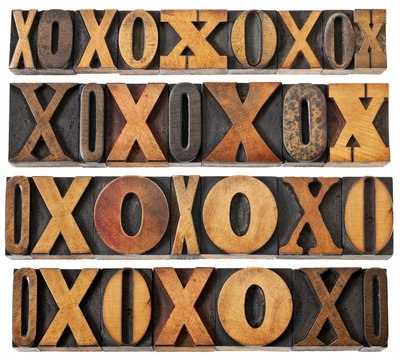 letters O and X in wood type