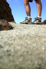 Close-up of hikers feet