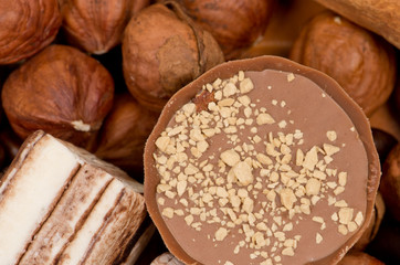 Closeup of coffee beans, cinnamon and nuts