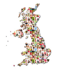 map of great britain with a lot of people portraits