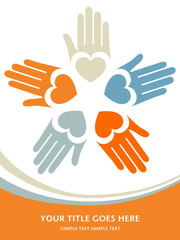 Circle of colorful hands with copy space vector.