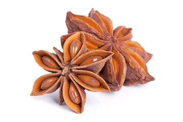 Anise star (Illicium verum) isolated on white background.
