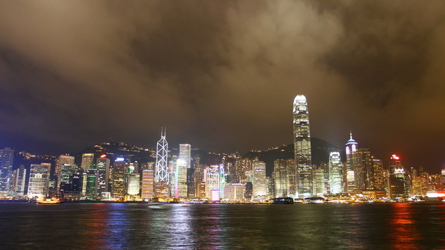 Hong Kong city sky line at night from Victoria harbour view